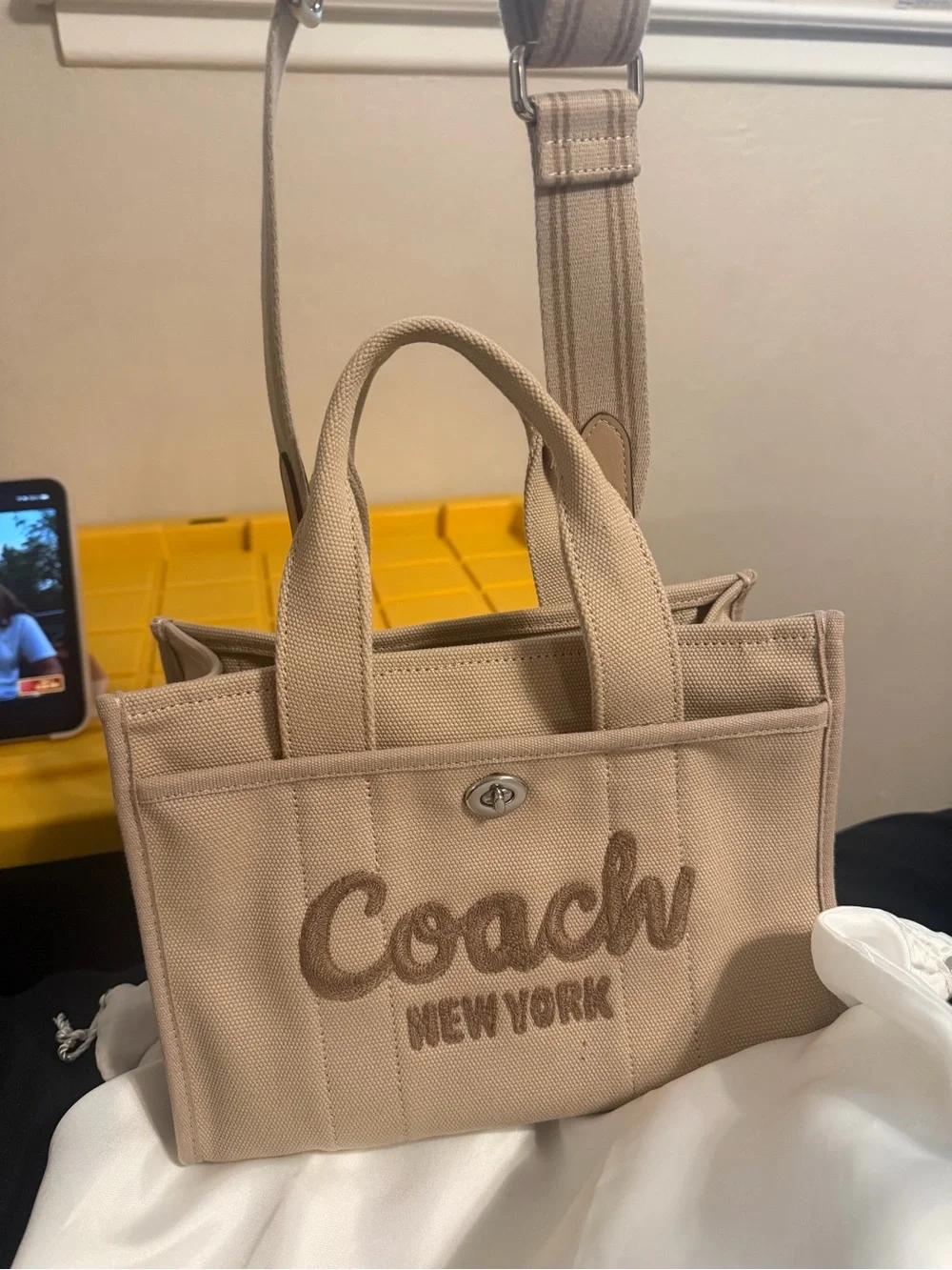 Coach Beige Canvas Mini Tote with Embroidered Logo